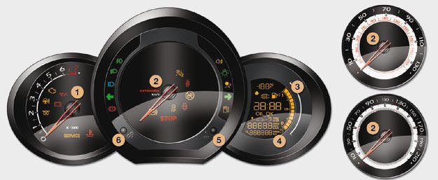 Panel grouping together the vehicle operation indication dials and warning