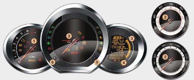 Panel grouping together the vehicle operation indication dials and warning